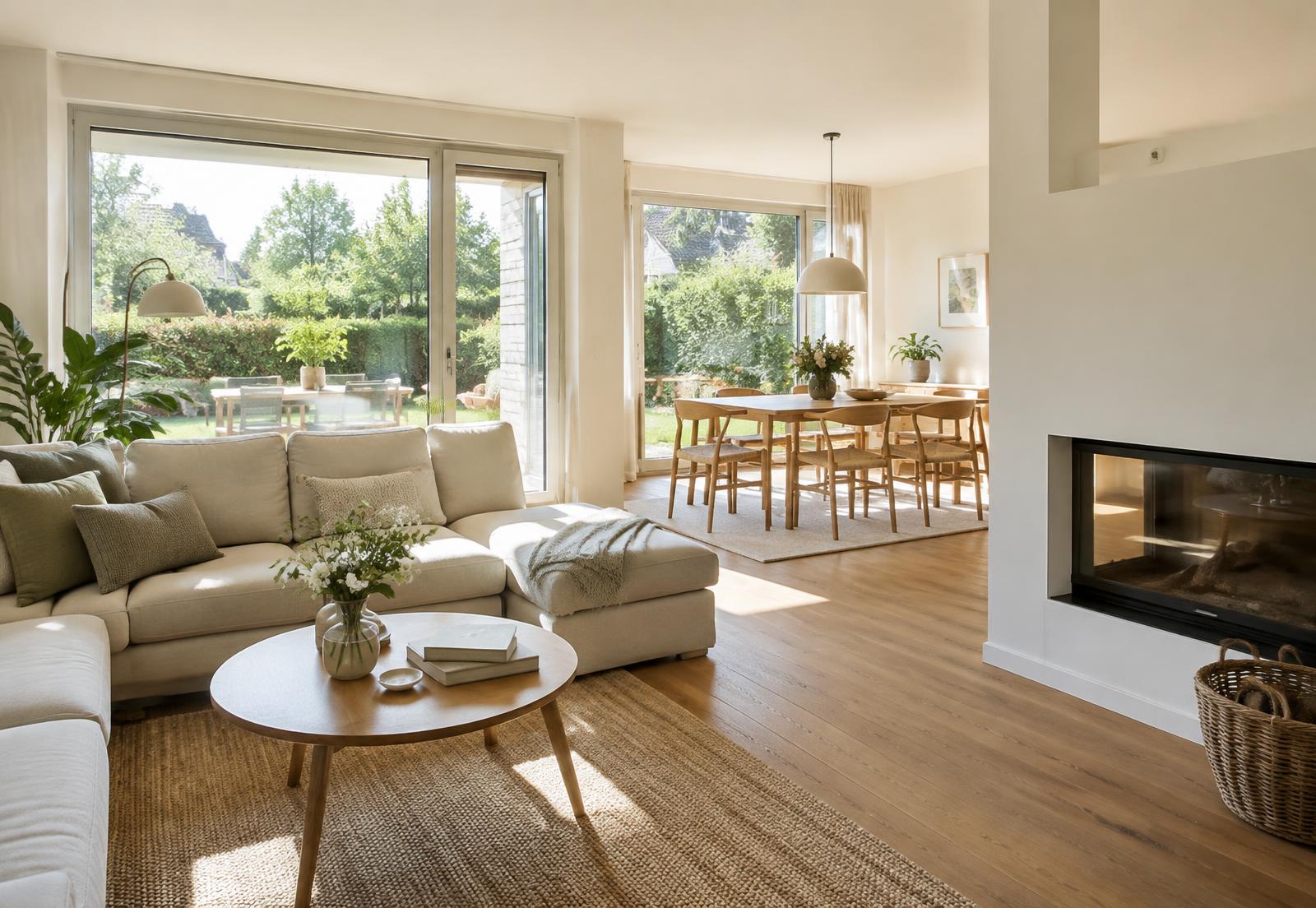 Heller Wohnbereich einer modernen Immobilie