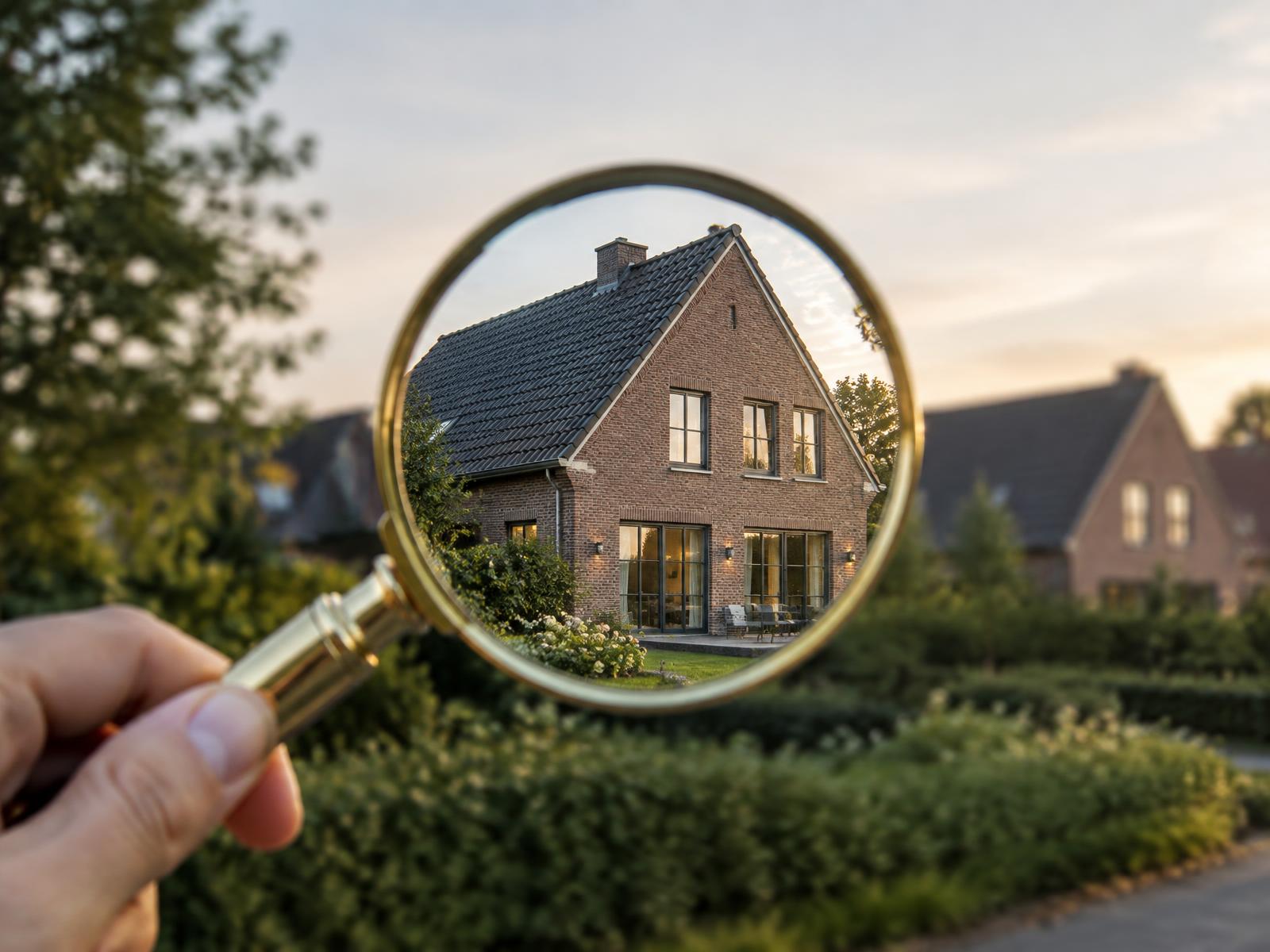 Haus im Fokus einer Lupe – Suchauftrag für Immobilien bei Egenhuus